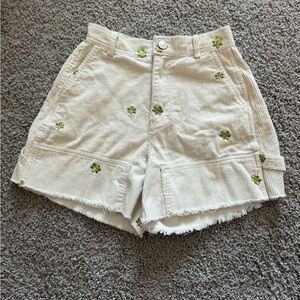 Forever 21 High Waist Shorts with Green Floral and Happy Face Design